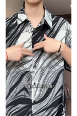 1冰丝水墨短裤男短袖衬衫男套装男M-5XL大码TZ78713P50控98模特图，男装牛仔裤，星座226-2