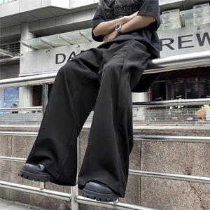 新中式复古垂坠感抽褶日系小众拼接设计感阔腿裤拖地堆叠西裤男女图片