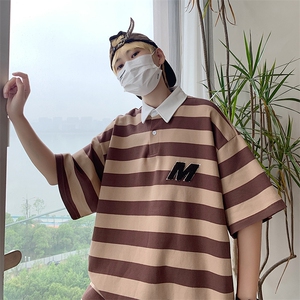 条纹POLO衫男士短袖t恤夏季宽松百搭时尚情侣翻领半袖T0960-P30