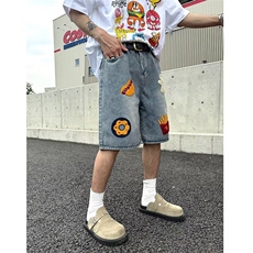 2025夏季新款创意卡通汉堡印花青少年休闲百搭五分牛仔裤A258/P48，男装牛仔裤，星座506
