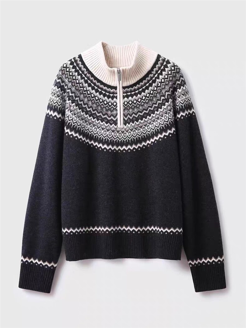 2025年秋季常规费尓岛半拉链时尚百搭，女装针织衫/毛衣，端硕羊绒