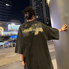 T021-P40美式230克纯棉水洗做旧涂鸦短袖，男装T恤，星座1501-1