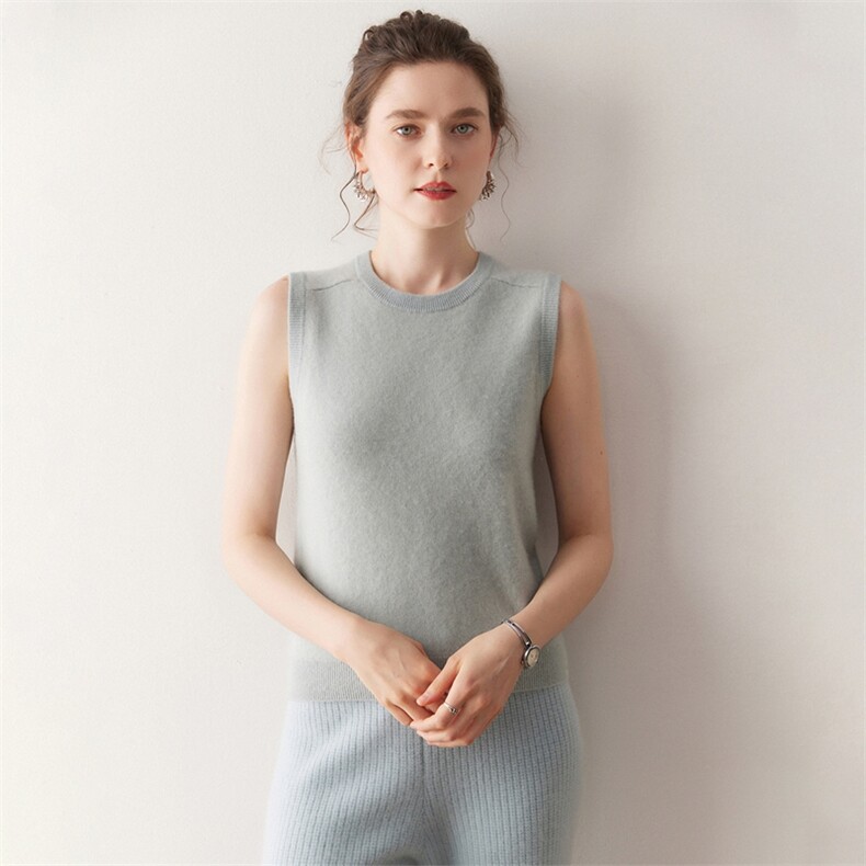 高级时尚感圆领山羊绒宽带针织背心女无袖百搭显瘦毛衣保暖内搭，女装针织衫/毛衣，绒创羊绒