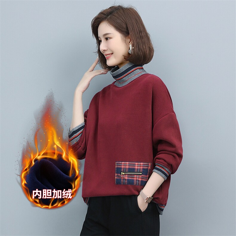 长期现货，女士卫衣冬加绒款款宽松时尚减龄妈妈长袖半高领上衣潮,女装卫衣/绒衫,涵誉
