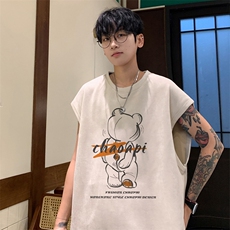 ！2024夏季新款男士麂皮绒无袖T恤简约情侣背心TLBX35特P18，男装背心/马甲，电商B220