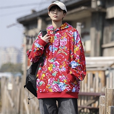W203春秋新款男女团队服大花连帽卫衣外套潮民族特色花卫衣情侣装，男装卫衣，星座115A(原星座507）