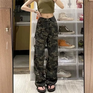 美式复古迷彩多口袋工装牛仔裤男女直筒微喇裤LG3100-P45 加绒55图片
