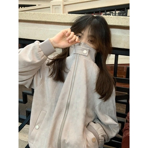 HY225-P70 仿麂皮绒立领夹克男女潮牌情侣装春秋季休闲图片
