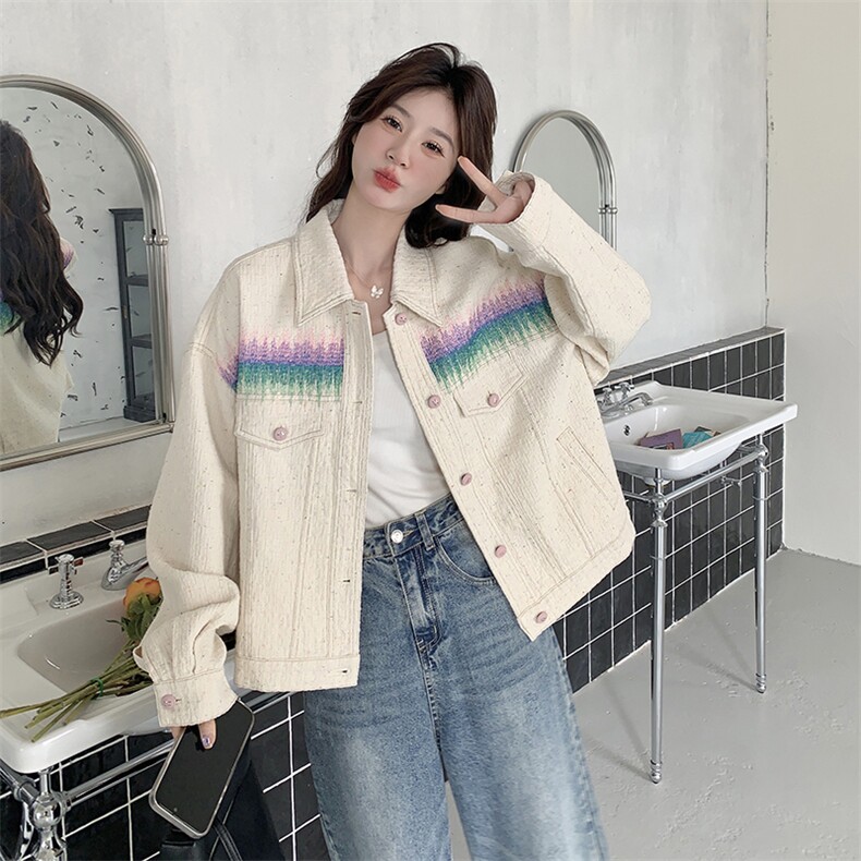 休闲刺绣渐变色短外套女春秋2025新款小个子百搭减龄爆款夹克上衣,女装短外套,2C198