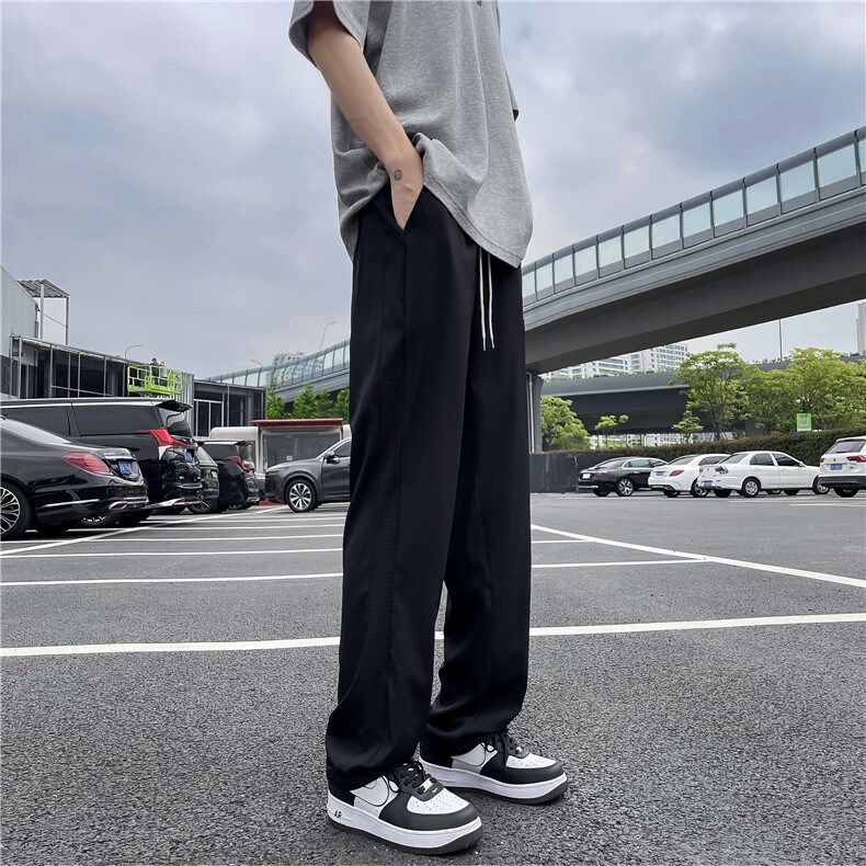 宽松休闲裤男韩版潮流百搭裤夏季薄款坠感阔腿拖地长裤K02861-P35图片
