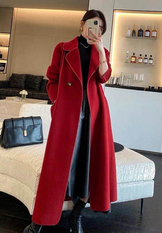 2022新款明线设计修身显瘦羊毛双面呢大衣,女装其它,L·H·X