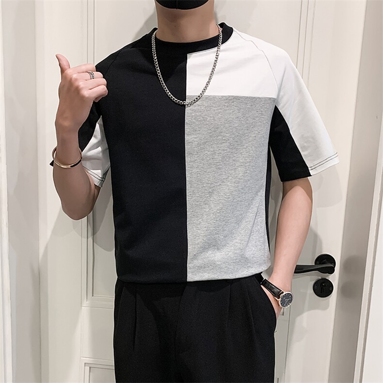 白色2023精神小伙修身男士圆领潮款短袖T恤打底衫潮T099-P48控68,男装T恤,电商A108