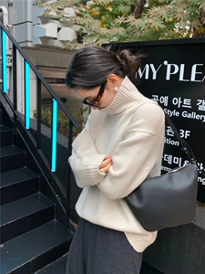 秋冬新款针织衫女高领宽松慵懒风加厚针织衫内搭打底上衣图片