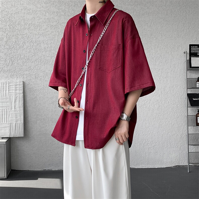 8XL-M冰丝牛仔短袖衬衫男款夏季薄款宽松慵懒衬衣外套DC28006P60,男装T恤,电商B312