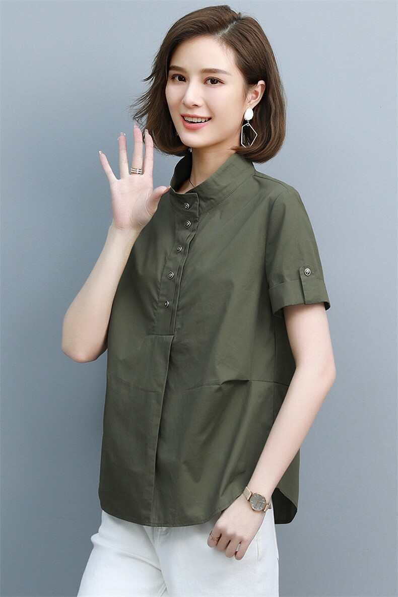纯棉衬衫女2025夏装新款韩版休闲百搭休闲四十岁衬衣女士短袖上衣,女装衬衫,靓衣阁