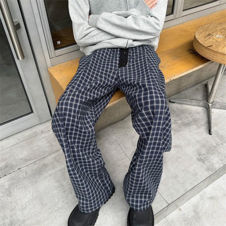 BK062025秋季百搭阔腿格子休闲裤复古慵懒宽松撞色男女，男装休闲裤，星座1108-1