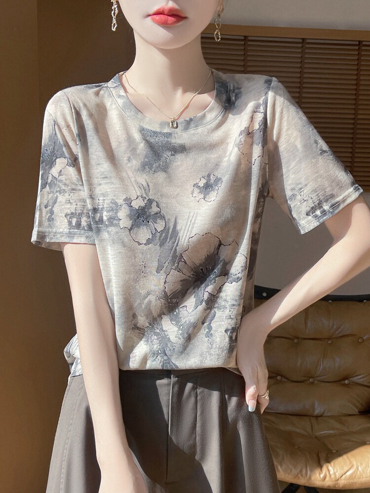 夏季轻薄短袖薄款宽松女针织衫V领短袖,针织衫/毛衣,绒宛羊绒