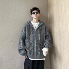 秋冬加厚慵懒风休闲情侣针织衫男女外套连帽开衫毛衣M5710，男装针织衫/毛衣，星座1116A-1（原606A）