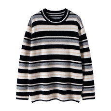 新款圆领条纹针织长袖套头上衣女，女装针织衫/毛衣，鸥蕊娅羊绒