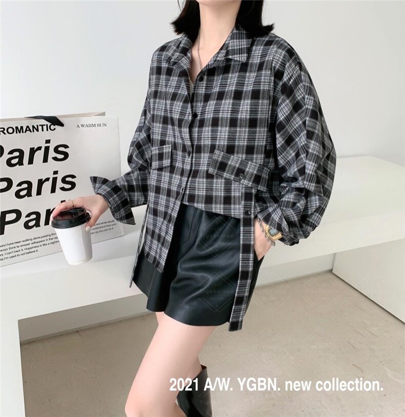 【现货】磨毛格子小衬衫，女装衬衫，依歌贝诺