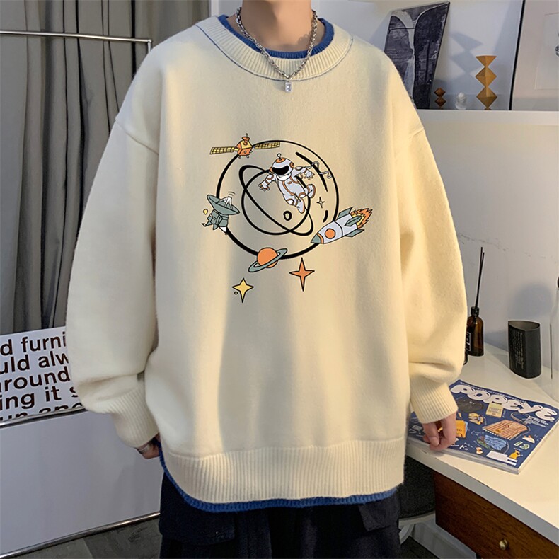 控78 假两件毛衣男大码加绒针织衫男毛线衣M80142-P55  加绒P70图片