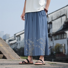 现货风大码棉麻休闲裤竹叶印花垂感透气八分裤A021-K211-P60，男装休闲裤，电商A021