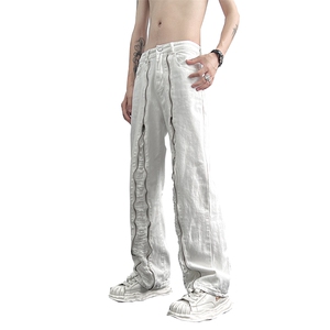 美式ins高街hiphop毛须小众拉链休闲牛仔长裤货号K2309P65控88图片