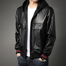 X2163秋冬新款海宁皮衣男士绵羊皮夹克连帽P810，男装皮衣，电商B360