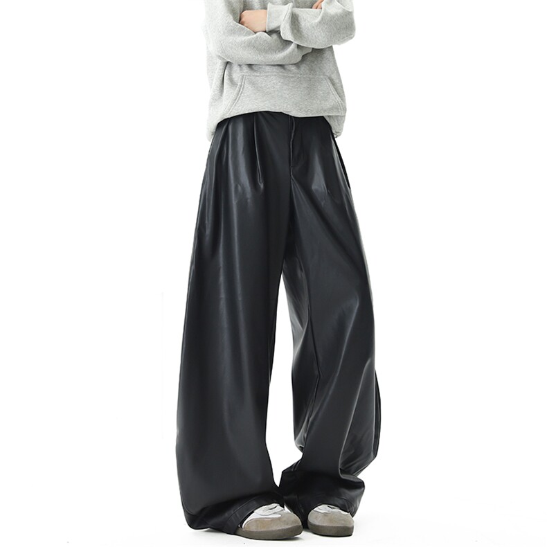 秋季新款复古黑色西装PU皮裤宽松垂感阔腿裤XZ211-1-2559-P65，男装皮裤，星座211-1