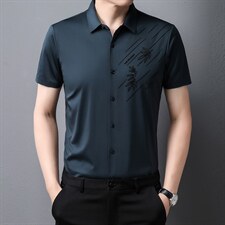 短袖衬衫夏季薄款中年宽松大码商务男装免烫衬衫休闲半袖衬衣，男装衬衫，电商B212（原钱塘6029）