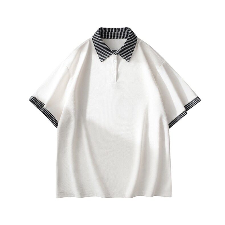 情侣同款经典时尚百搭格纹拼接复古休闲潮流POLO衫HY732P45控68,男装Polo衫,电商A102B