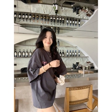 H0586-P35索罗娜罗口领短袖T恤夏季设计感蝴蝶结印花，女装T恤，星座617A-2