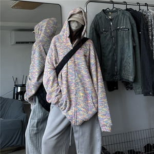连帽毛衣男秋冬宽松慵懒风设计感重磅情侣卫衣开衫外套 W11/P70图片