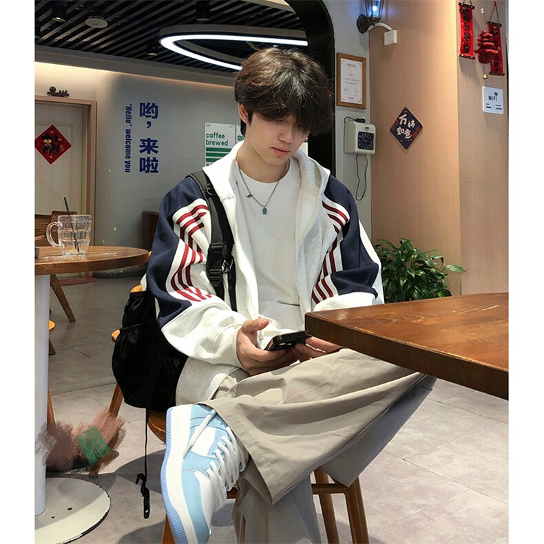 抖音得物高品质美式高街重磅结构织带拼接撞色立领卫衣外套CM41,男装卫衣,电商A486