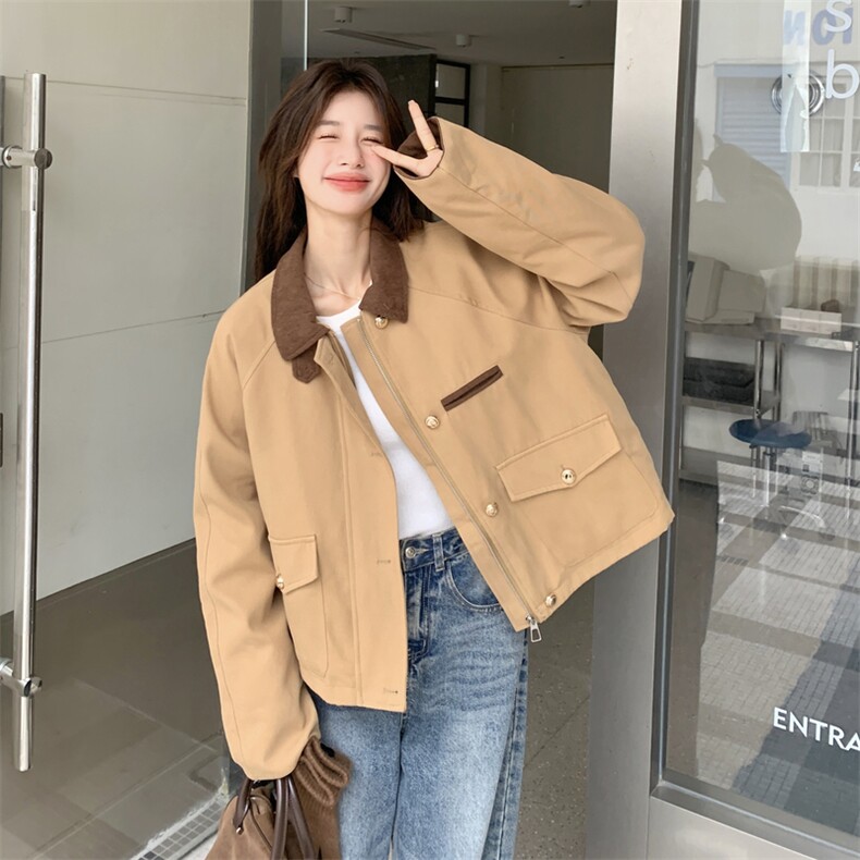巴恩风卡其色羽绒服女冬2025年超火好看高级小众加厚短款工装外套,女装短外套,2C232