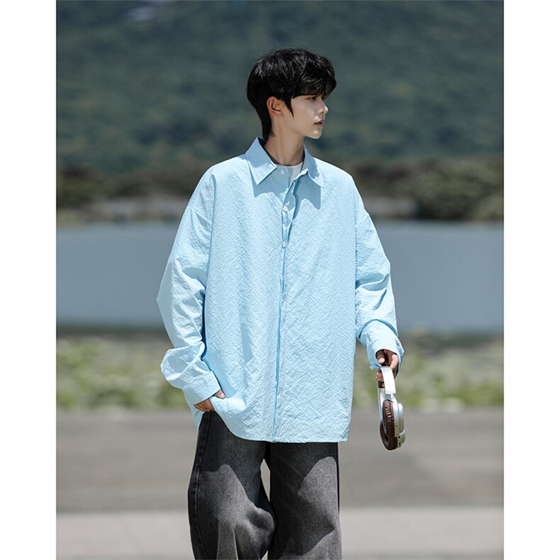 8XL-M泡泡纱盐缩肌理长袖衬衫男春季冰丝外套防晒衬衣CS29007P40,男装防晒衣,电商B312
