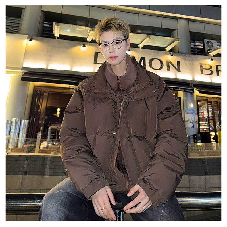 咖色棉服男款冬季防寒美式复古立领短款棉衣外套加厚918-125，男装棉衣，电商A020