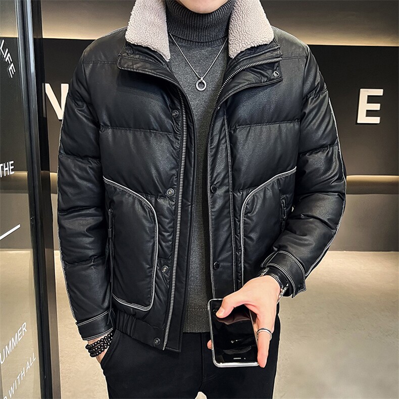 冬季店主皮羽绒服简约羊羔毛时尚保暖外套男0810-P185,男装羽绒服,电商D327