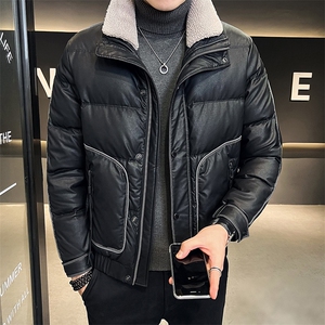 冬季店主皮羽绒服简约羊羔毛时尚保暖外套男0810-P185图片