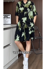 1短袖衬衫男+短裤潮流休闲套装男M-5XL大码TZ78710P50控98模特图，男装休闲套装，星座226-2