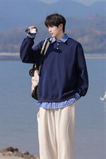 可二开衬衫领卫衣大码M-5XL表面棉底部聚酯纤维78010P58，男装衬衫，星座227-7