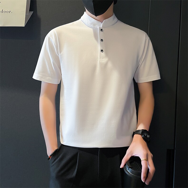 轻熟社会小伙店主风白色polo衫短袖t恤男A210-A318-p58孔78,男装T恤,星座210-3