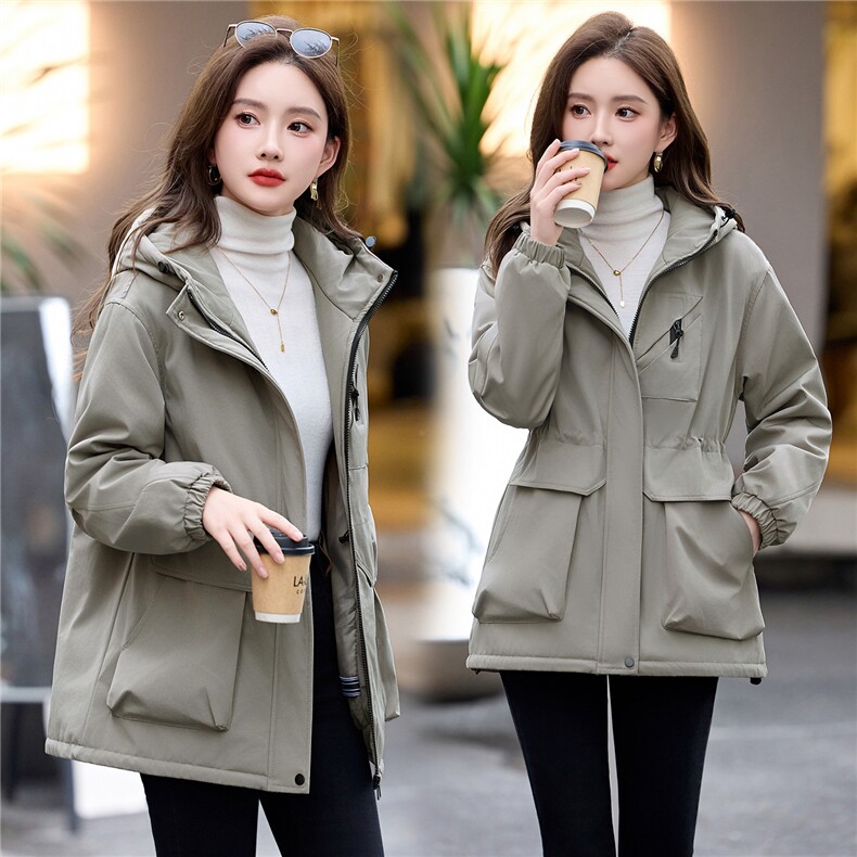 现货2025年冬季连帽加绒加厚女派克服冲锋衣，女装派克服，木橙西子