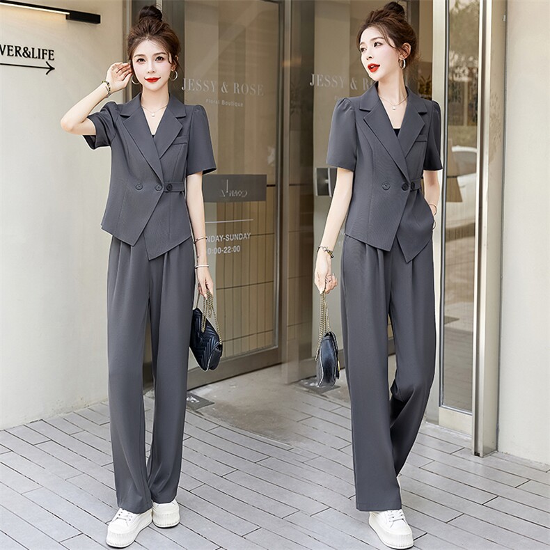 短袖西装套装女夏季新款气质高级感阔腿裤薄款时尚两件套，商品下架区商品下架区，曼慕纤衣