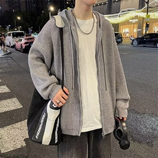 美式针织开衫毛衣外套男春秋新款复古慵懒风潮牌百搭纯色拉链线衣，男装针织衫/毛衣，星座1013