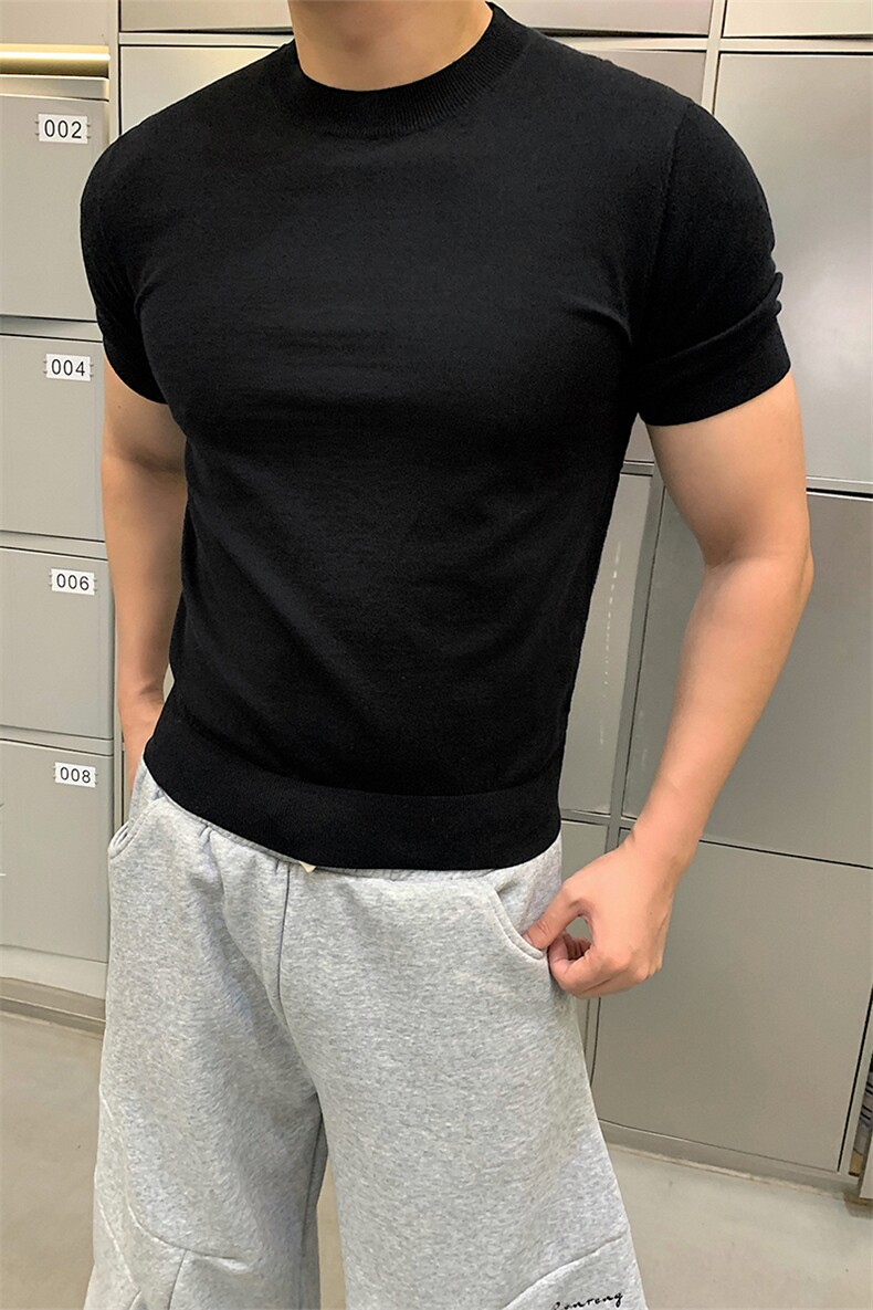 针织短袖X7160-TP4068美式健身修身小领口凉感透气螺纹T恤夏,男装T恤,电商A102
