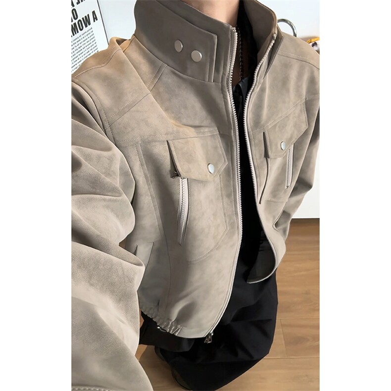 特批P95无差价cleanfit正肩扎染PU皮宽松飞行夹克皮衣外套男J5237,男装皮衣,电商A001