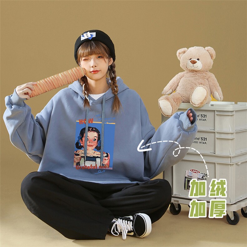 中性 秋季潮流卡通印花上衣宽松连帽卫衣 W238JR  P35控58加绒P45图片