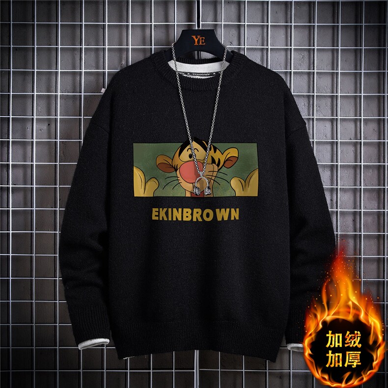 1日系圆领宽松中性情侣潮流大码M-5XL印花毛衣男7678P48加绒P55，男装针织衫/毛衣，星座226-2