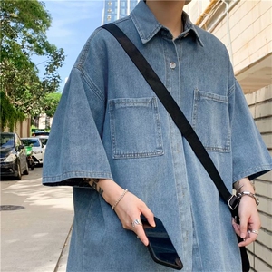牛仔七分袖衬衫男夏季ins痞帅潮牌工装衬衣港风日系外套CY801-P43图片